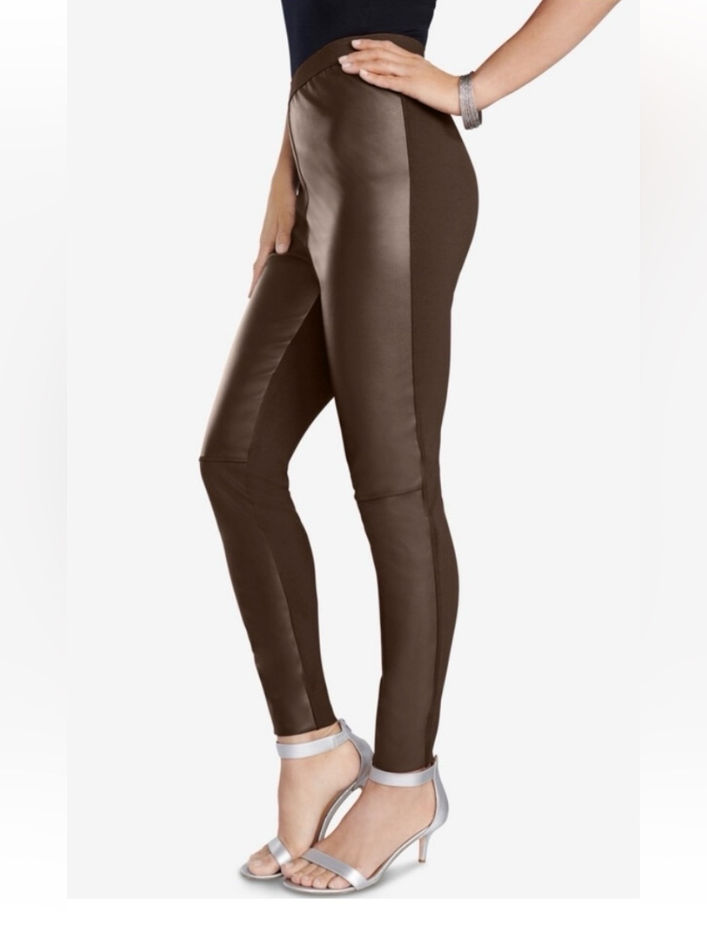 Danier Brown Genuine Leather Paneled Slim Pants, size 8